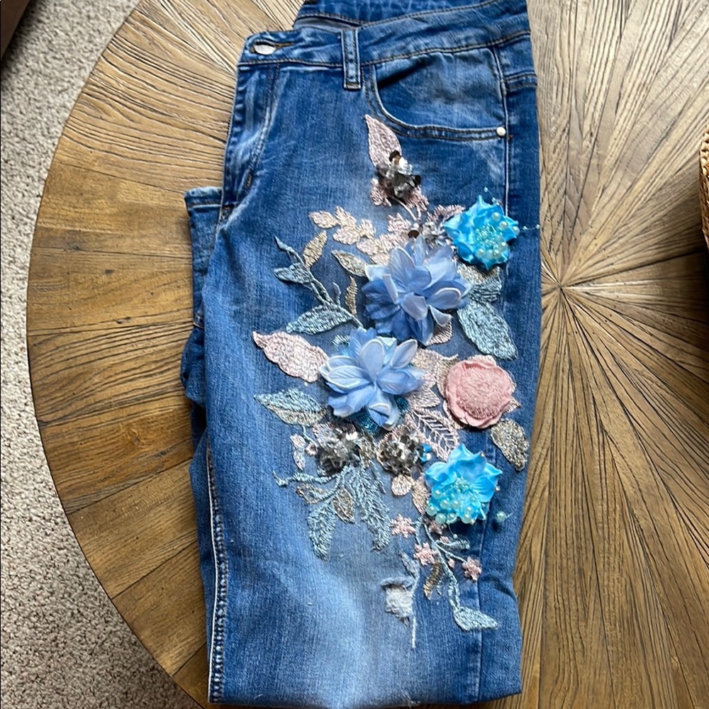 Boston Proper Blue Straight Leg Jeans with Vintage Flair